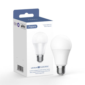 Hero image of Aqara LED Bulb T1 Tunable white with the box and Bulb in a white background.